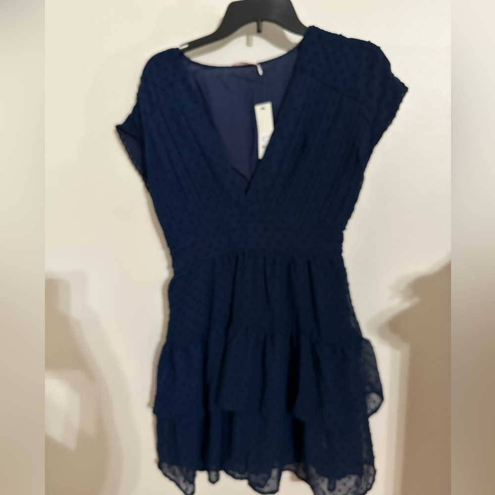 NWT: Miami navy blue with sheer overlay. Short sleeve. Medium